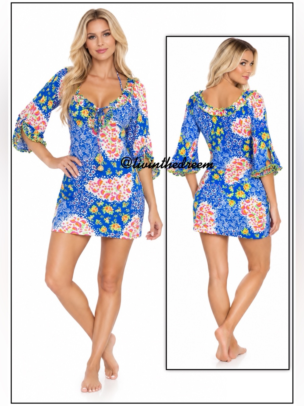 Luli Fama "Spanish Lullaby" Ruffle V-Neck Dress SZ L